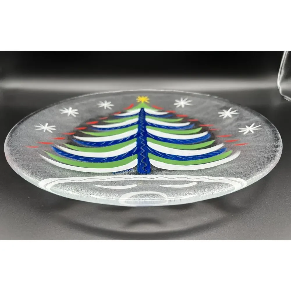 Kosta Boda Hand Painted Christmas Tree Platter 13” Signed Ulrica Hydman-Vallien